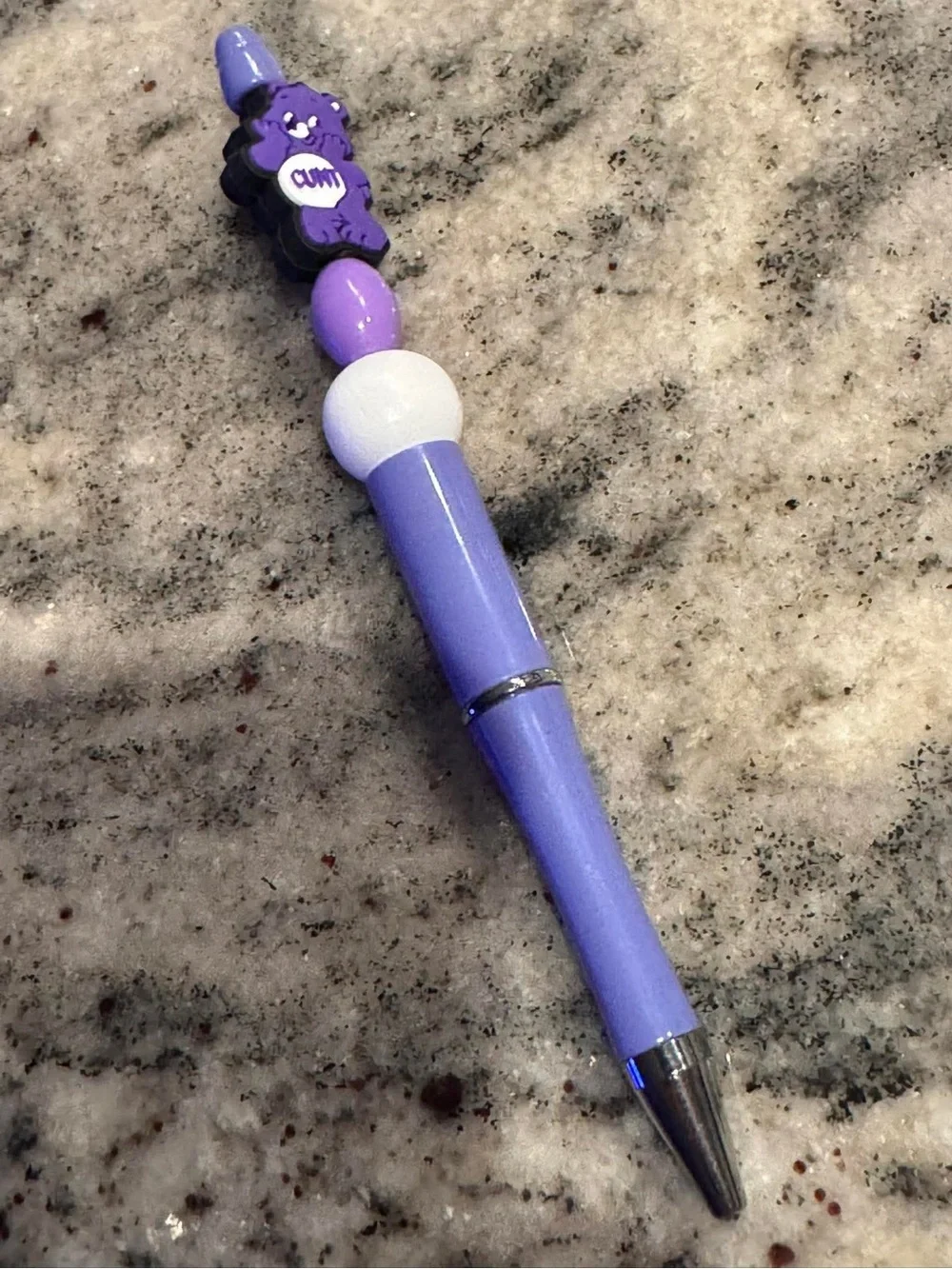 Care Bears cussing funny Purple Beaded Ballpoint Pen with Character Charm